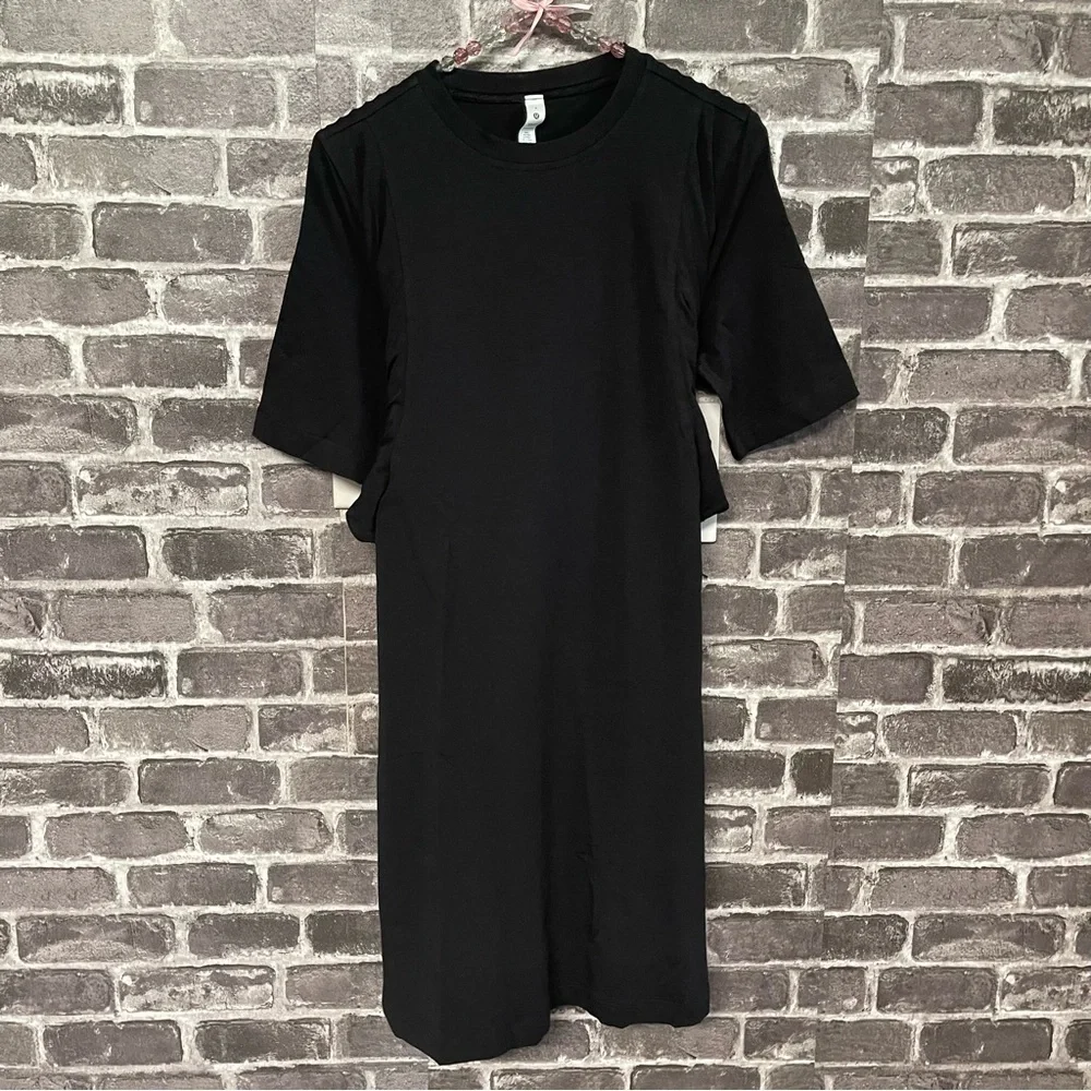 NWT Lululemon cotton wrap-front t-shirt dress black
